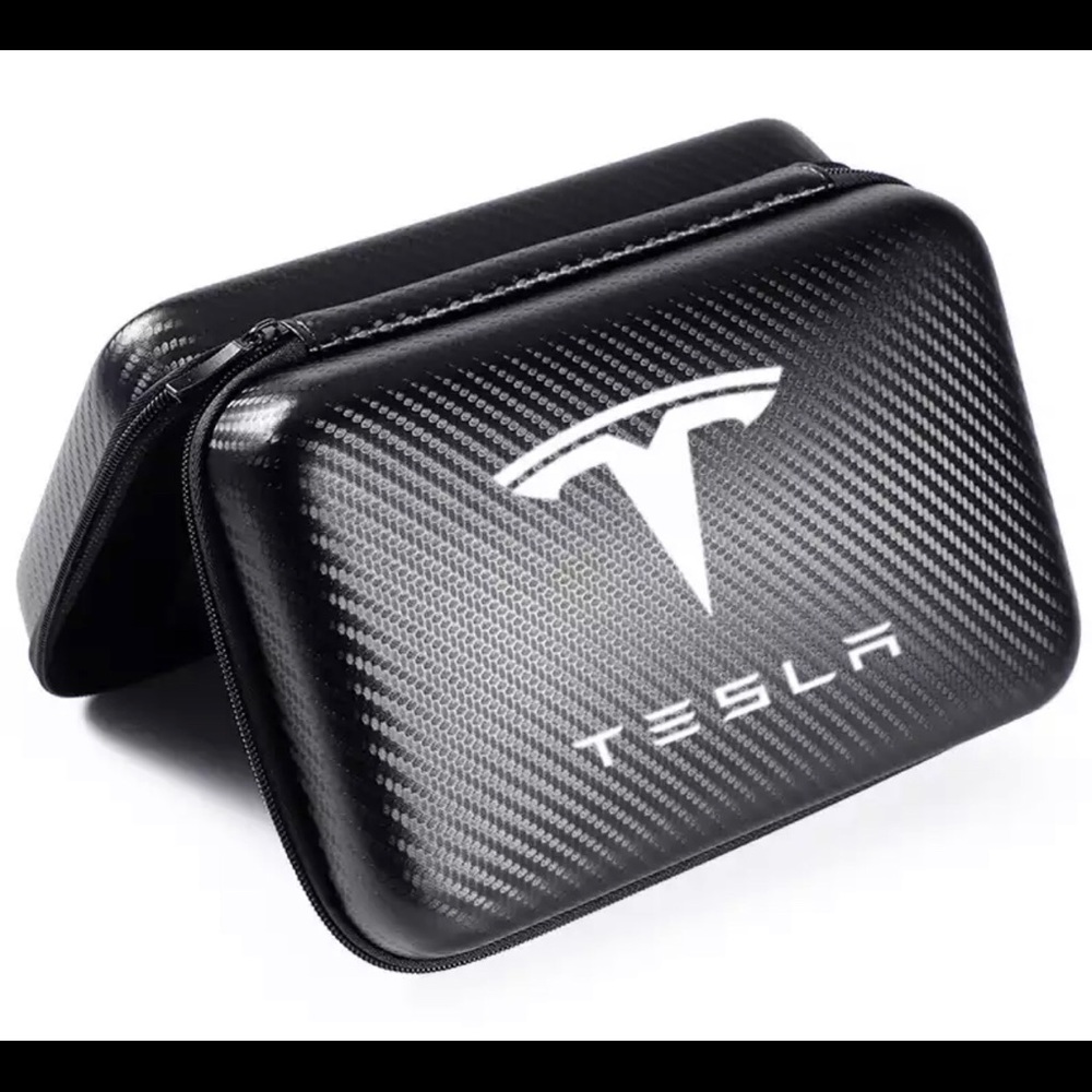 Tesla carbon fiber case and umbrella holder w/ free key holder and stem caps